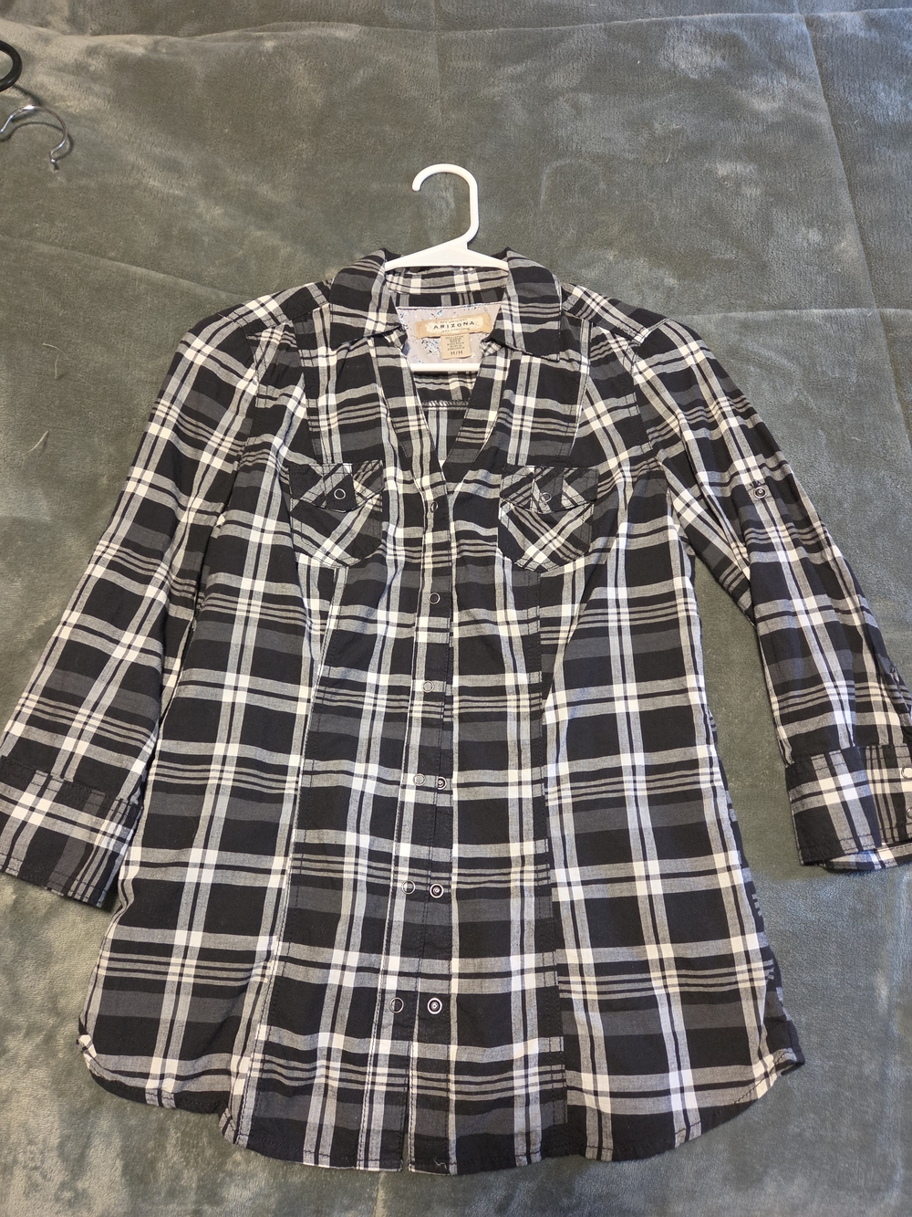 Arizona Jean Company Black and White Plaid Button-Down Shirt